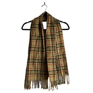 HS Tan Plaid Fringed Scarf